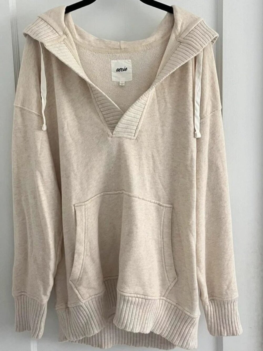 Cream Oversized Pullover Hoodie Women's M